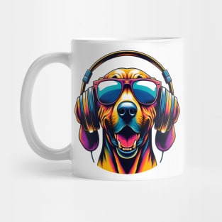 Plott Hound Smiling DJ with Vibrant Headphones Mug